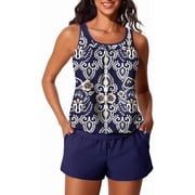 Summer Mae Blouson Women's Tankini Swimsuits Tummy Control Modest 2025 Two Piece with Sporty Pockets Bathing Suits