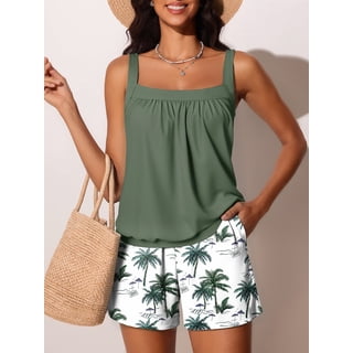 Summer Mae Blouson Women’s Tankini Swimsuits with Shorts Tummy Control Bathing Suits Side Pockets