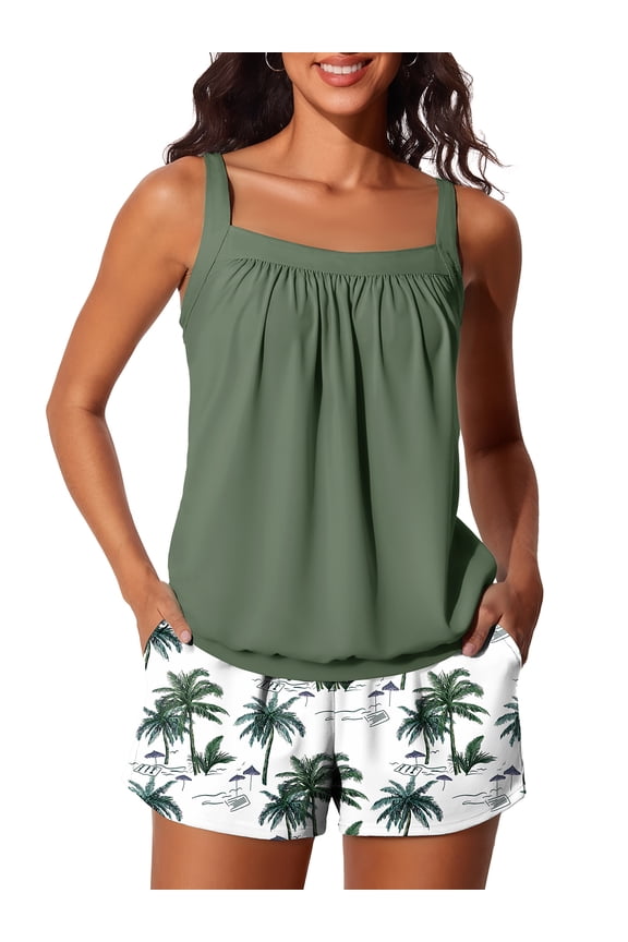 Blouson Womens Tankini Swimsuits 2026 Modest Tummy Control Bathing Suits Swim Shorts with Pockets for Beach