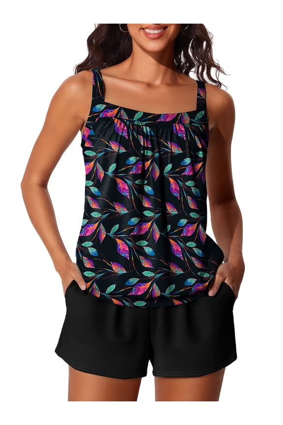 Blouson Womens Tankini Swimsuits 2026 Modest Tummy Control Bathing Suits Swim Shorts with Pockets for Beach