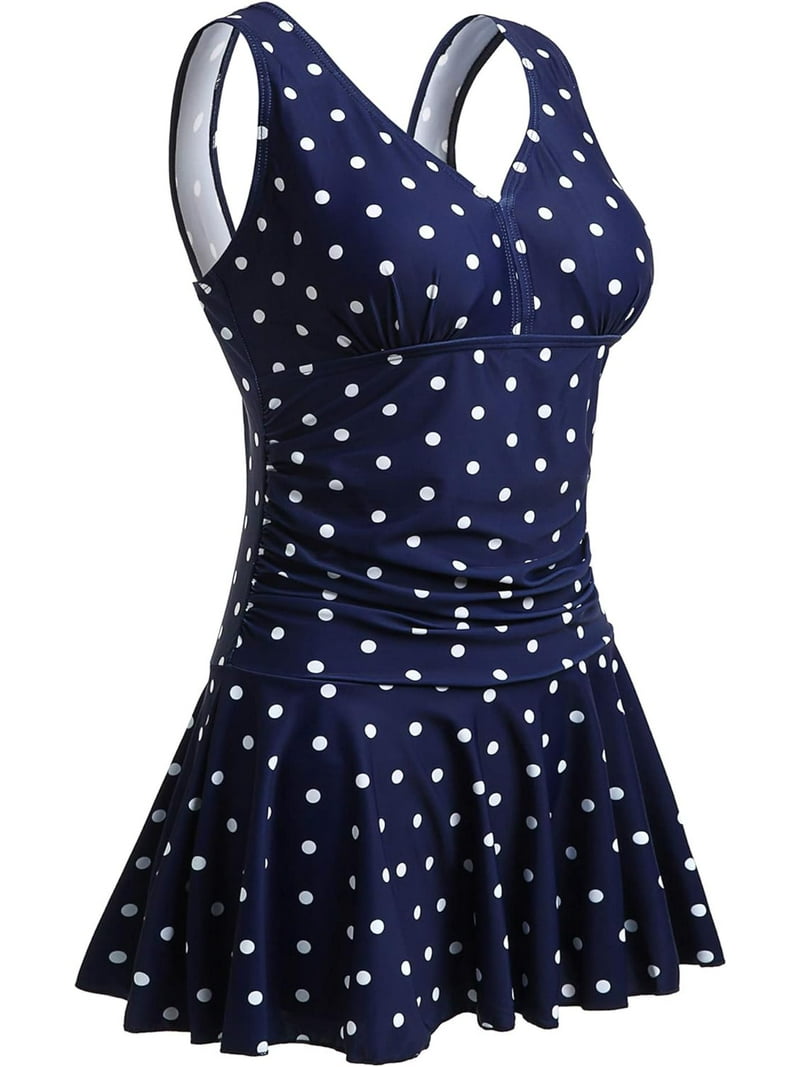 Summer Mae Women's Plus-Size One Piece Floral Print Swimsuit Swim Dress with Tummy Control