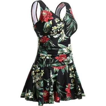 Summer Mae Women's Plus-Size Flower Printing Shaping Body One Piece Swim Dresses Swimsuit