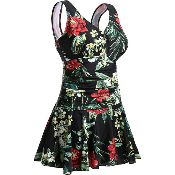 Summer Mae Women's Plus-Size Flower Printing Shaping Body One Piece Swim Dresses Swimsuit