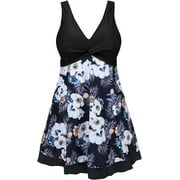 Summer Mae Womens Plus Size Swimsuits with Shorts One Piece Bathing Suit Floral Printed Swimwear Padded High Waist Swimdress