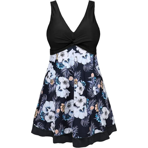 Summer Mae Womens Plus Size Swimsuits with Shorts One Piece Bathing Suit Floral Printed Swimwear Padded High Waist Swimdress