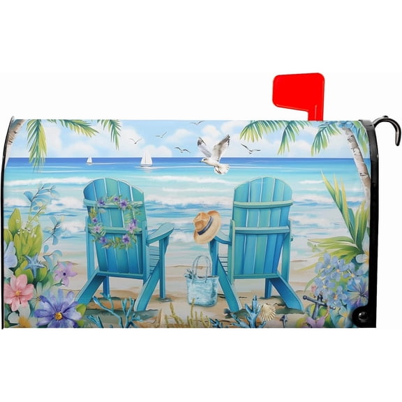 Summer Magnetic Mailbox Cover Standard Size 21x18 Inch Nautical Coastal Post Letter Box Wrap Decor Seaside Escape Dust-Proof Letterbox Covers Protection