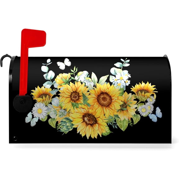 Summer Mailbox Cover Magnetic Fall Sunflower Waterproof Mail Wraps Autumn Butterflies Floral Post Letter Box Covers Farmhouse Rustic Flowers Mailbox Covers Decor for Garden Yard 18x21 Inch