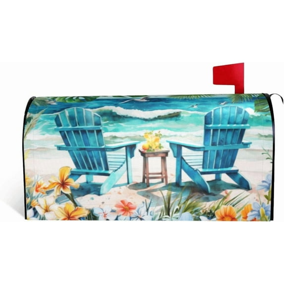 Summer Mailbox Cover Standard 18 X 21 Inch Summer Beach Life Magnetic Mailbox Cover Waterproof Post Wraps Sea Chair Seagulls Mailbox Post for Garden Beach Home Decor Seasonal Mailbox Cover