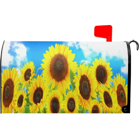 Summer Mailbox Covers Magnetic Standard Size 18" X 21" Sunflowers Mailbox Covers Yellow Flower Mailbox Wraps Post Letter Box Cover Decor for Home Outdoor Garden