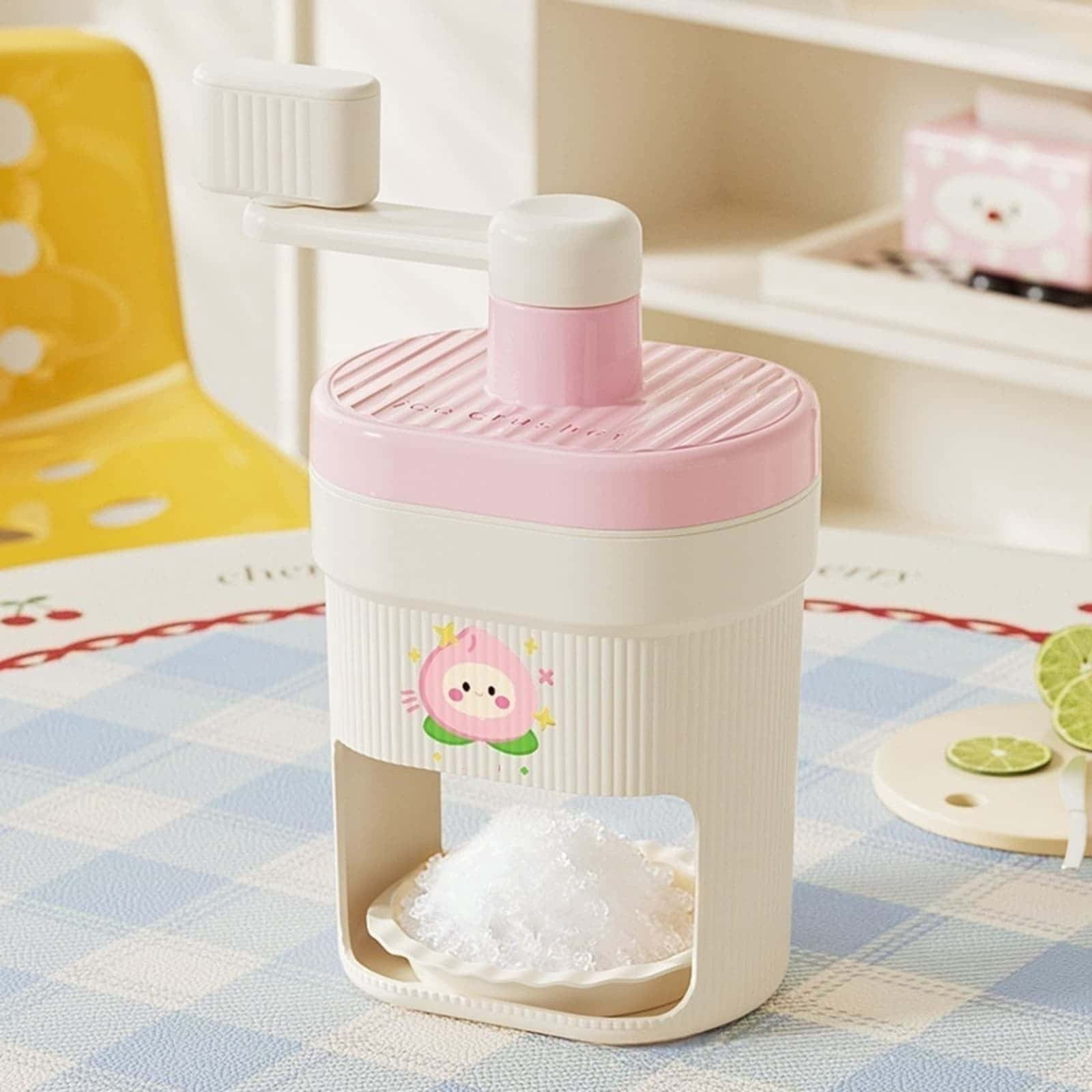 Summer Manual Ice Shaver Ice Hand Crank Crusher Machine Portable Compact Snow Cone Machine with Cartoon Design Shaved Ice Machine for Homemade Slushies Shaved Ice and Summer Treats