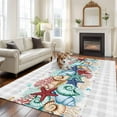thumbnail image 1 of Summer Marine Large Area Rugs 5x8 ft Life Beach Starfish Shell Coral Grey Plaid Washable Rug Non Slip Indoor Carpet Absorbent Floor Mat for Living Room Bedroom Dining Room, 1 of 9