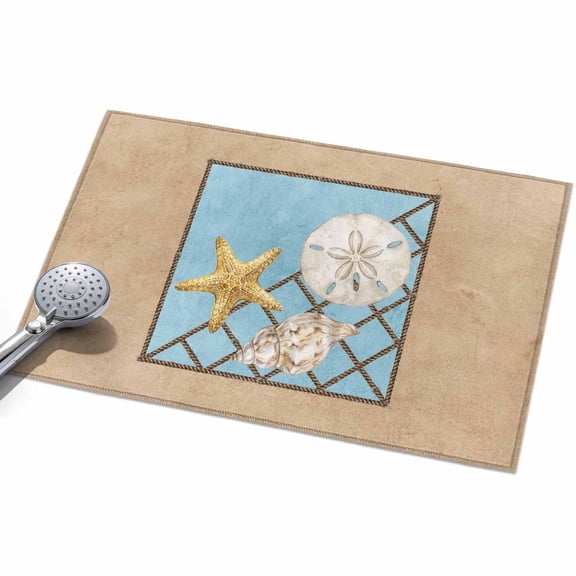 Summer Marine Life Area Rugs 2x3ft Coastal Starfish Ocean Conch Rope Border Floor Rug Non Slip Low Pile Ultra Soft Throw Carpet for Entryway Indoor Entrance Kitchen Bathroom