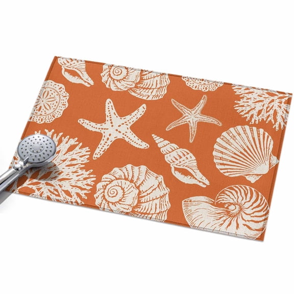 Summer Marine Life Area Rugs 2x3ft Graffiti Corals Shell Conch Sea Starfish Orange Floor Rug Non Slip Low Pile Ultra Soft Throw Carpet for Entryway Indoor Entrance Kitchen Bathroom