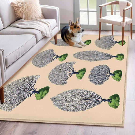 Summer Marine Life Area Rugs 4x6 ft Watercolor Graffiti Dead Coral Fan Bleached Coral Washable Rug Non Slip Indoor Carpet Absorbent Floor Mat for Living Room Bedroom Dining Room
