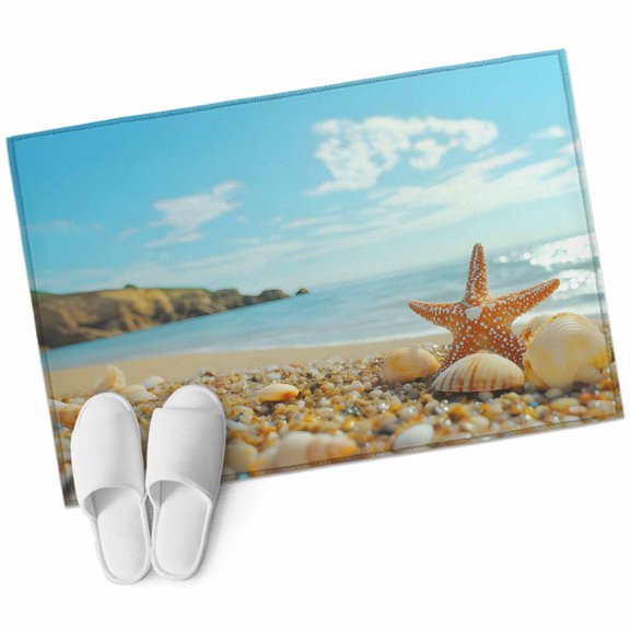 Summer Marine Life Area Rug 2x3ft Ocean Beach Wave Starfish Shell Non-Slip Washable Square Rugs Soft Felt Indoor Floor Mat for Bedroom Kitchen Living Room Bathroom