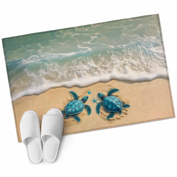 Summer Marine Life Area Rug 2x3ft Ocean Beach Wave Turtle Non-Slip Washable Square Rugs Soft Felt Indoor Floor Mat for Bedroom Kitchen Living Room Bathroom