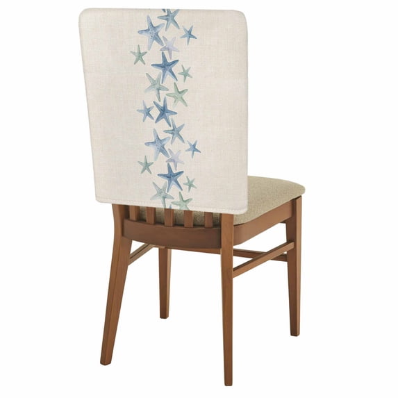 Summer Marine Life Chair Covers Set of 8 Watercolor Gradient Blue Starfish Linen Texture Chair Back Covers Stretch Removable Washable Slipcovers Protector for Dining Room Kitchen Party Decor