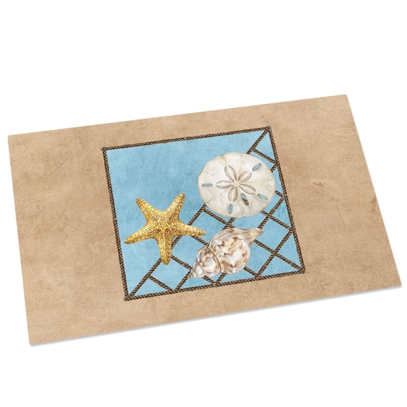 Summer Marine Life Door Mat 16x24 Inch Coastal Starfish Ocean Conch Rope Border Entryway Rug with Non-Slip Rubber, Front Door Mat Indoor Floor Mats for Living Room Bathroom Bedroom Home Office