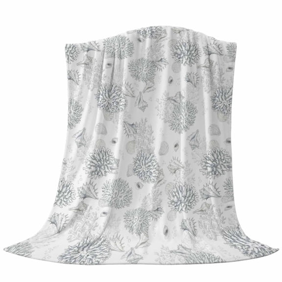 Summer Marine Life Fleece Throw Blanket Abstract Line Drawing Coral Conch Coastal Ultra Soft Fuzzy Cozy Flannel Throw Blanket for Couch Sofa Bed Car Travel, Ideal Gifts 40x50 Inches