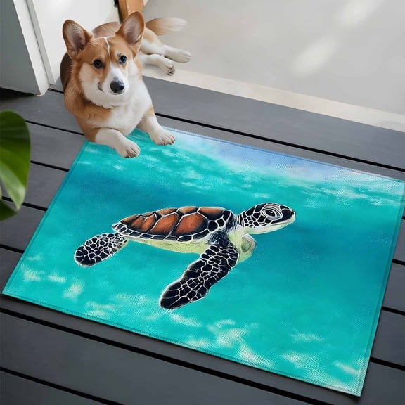 Summer Marine Life Front Door Rugs 2x3 ft Ocean Cute Sea Turtle Watercolor Wave Coastal Small Rug for Entryway Non Slip Washable Bathroom Door Mat Absorbent Floor Mat for Indoor Entrance