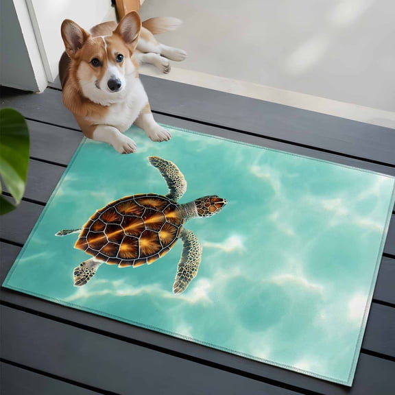 Summer Marine Life Front Door Rugs 2x3 ft Ocean Sea Turtle Blue Green Wave Ripple Seascape Small Rug for Entryway Non Slip Washable Bathroom Door Mat Absorbent Floor Mat for Indoor Entrance