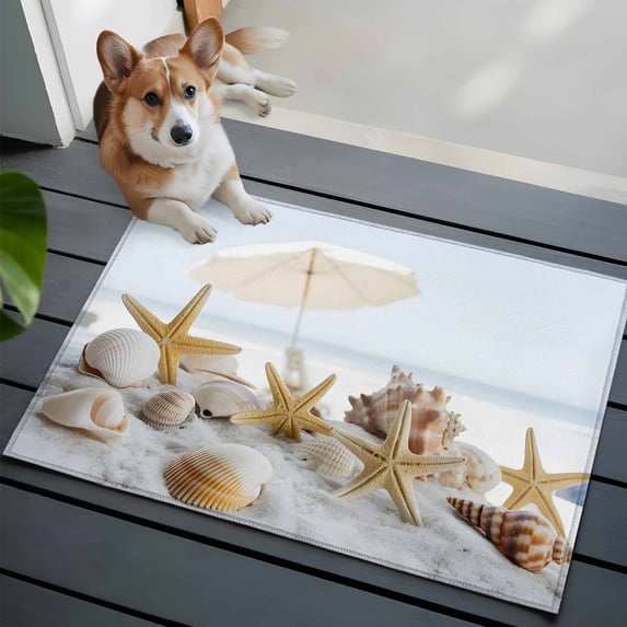 Summer Marine Life Front Door Rugs 2x3 ft Ocean Starfish Conch Shell Beach Umbrella Coastal Small Rug for Entryway Non Slip Washable Bathroom Door Mat Absorbent Floor Mat for Indoor Entrance