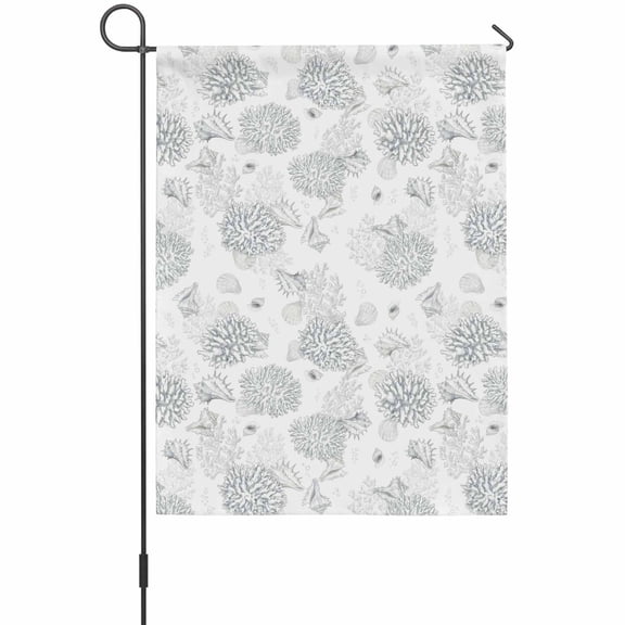 Summer Marine Life Garden Flag 12 x 18 Inches, Abstract Line Drawing Coral Conch Coastal Weather Proof Outdoor Patio Flags Double Sided Small Garden Decoration for Yard Outside Home