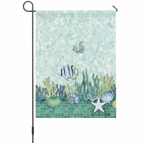 Summer Marine Life Garden Flag 12 x 18 Inches, Tropical Fish Ocean Starfish Conch Sea Shell Weather Proof Outdoor Patio Flags Double Sided Small Garden Decoration for Yard Outside Home