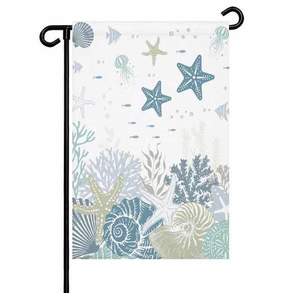 Summer Marine Life Garden Flag 12x18 Inch Watercolor Sea Fish Ocean Starfish Conch Double Sided Small Decorative Garden Flags for Outside, Outdoor Yard Porch Lawn Decoration