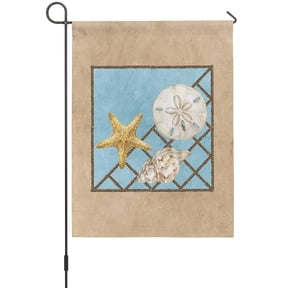Summer Marine Life Garden Flags For Outdoor, Coastal Starfish Ocean Conch Rope Border Small Double Side Yard Flags Weather Proof Garden Decor for Lawn Outside Holiday 12 x 18 Inches