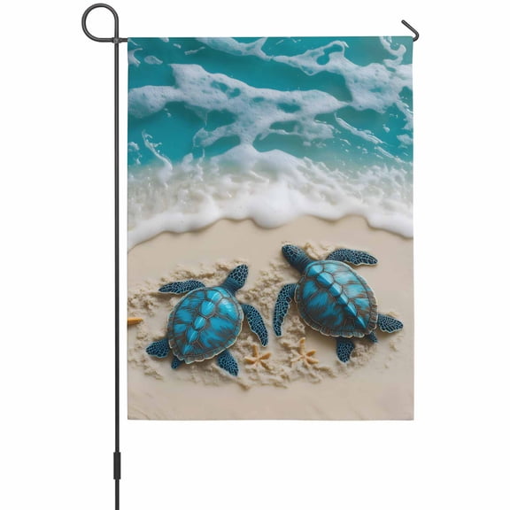 Summer Marine Life Garden Flags For Outdoor, Ocean Beach Wave Blue Turtle Small Double Side Yard Flags Weather Proof Garden Decor for Lawn Outside Holiday 12 x 18 Inches