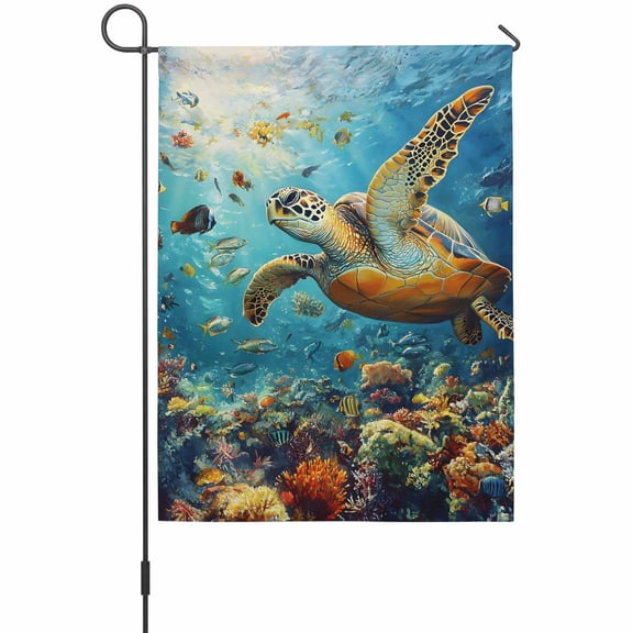 Summer Marine Life House Flags For Outdoor, Ocean Turtles Shark Coral Small Double Side Yard Flags Weather Proof House Decor for Lawn Outside Holiday 28 x 40 Inches