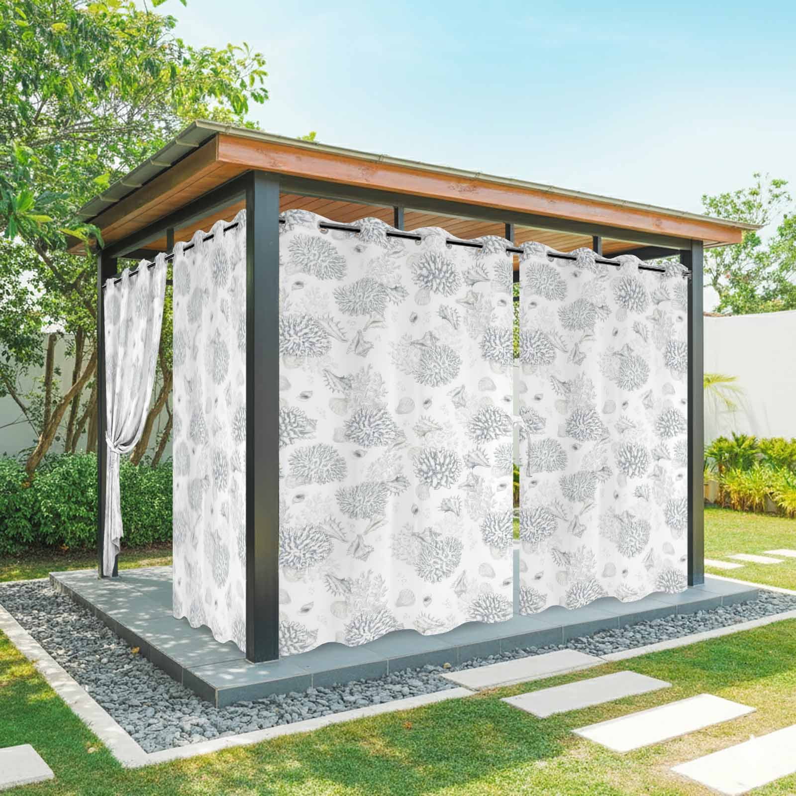 Summer Marine Life Outdoor Curtains for Patio, Abstract Line Drawing Coral Conch Coastal Sunshade Privacy Drapes Grommet Waterproof Outside Curtains for Porch/Cabana/Balcony 54"x 108", 1 Panel