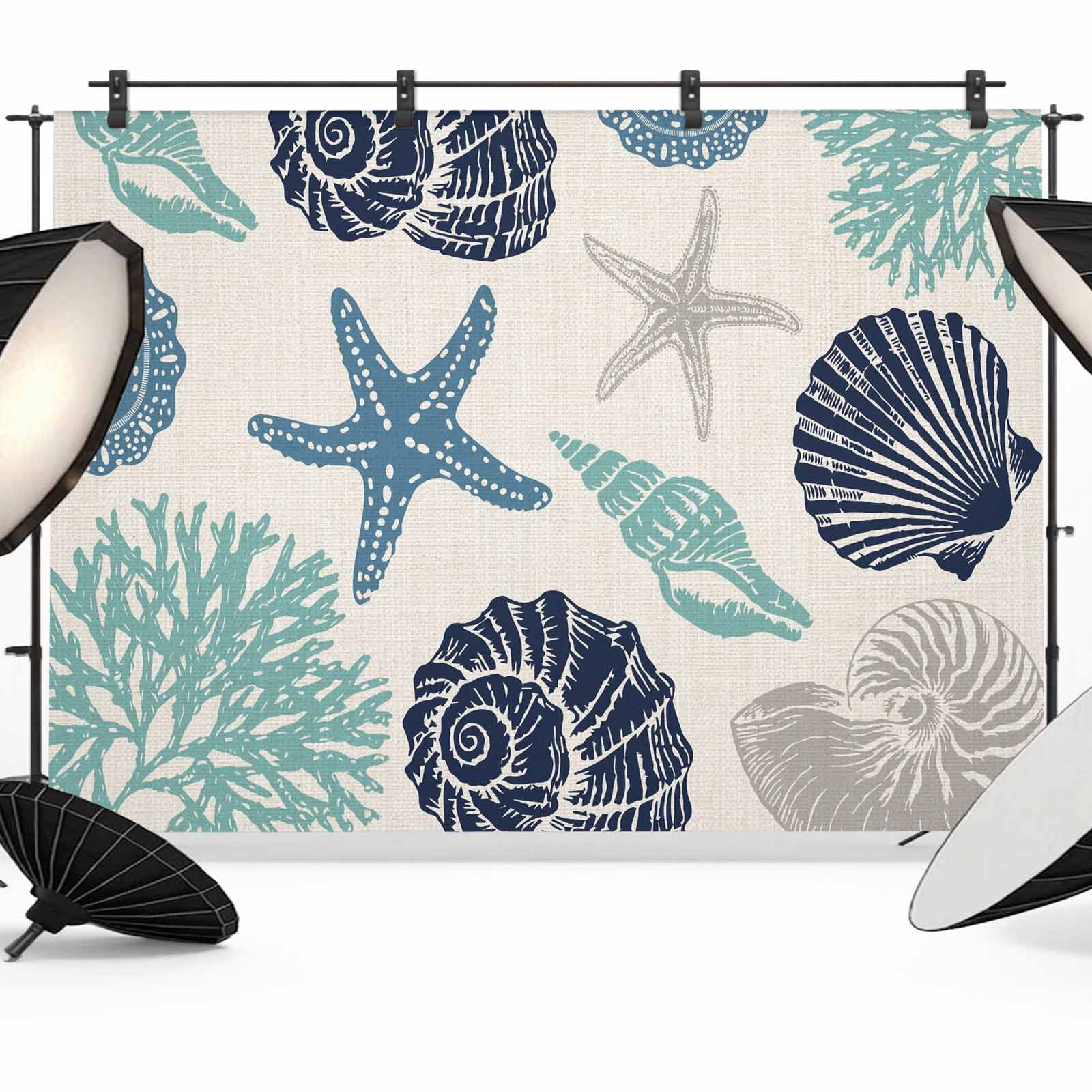 Shell Linen Backdrop Summer Marine Life Photography Backdrop 7x5FT, Graffiti Corals Shell ...