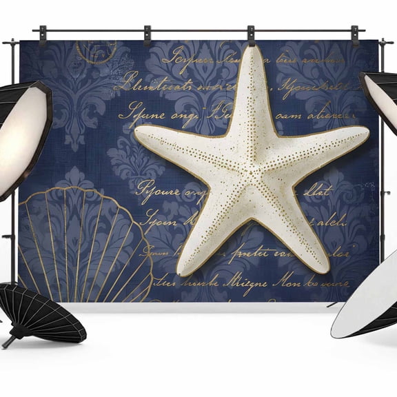 Summer Marine Life Photography Backdrop 7x5FT, Watercolor Beige Starfish Blue Shell Retro Photo Backdrops, Background for Photography Studio Photo Studio Background, Back Drop for Photoshoot