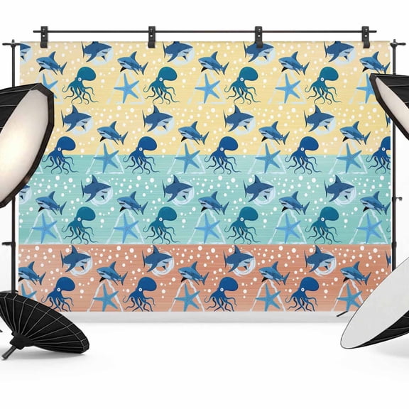 Summer Marine Life Photography Backdrop 7x5FT, Watercolor Octopus Sharks Ocean Starfish Bubble Photo Backdrops, Background for Photography Studio Photo Studio Background, Back Drop for Photoshoot