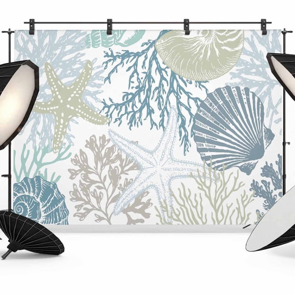 Summer Marine Life Photography Backdrop 8x6FT, Colorful Graffiti Corals Shell Sea Conch Starfish Photo Backdrops, Background for Photography Studio Photo Studio Background, Back Drop for Photoshoot
