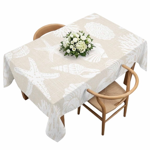 Summer Marine Life Rectangle Tablecloth Graffiti Corals Shell Conch Sea Starfish Retro Waterproof Wrinkle Free Soft Table Cloth Spill-Proof Washable Table Cover for Dining Party Picnic 60 x 120 Inch