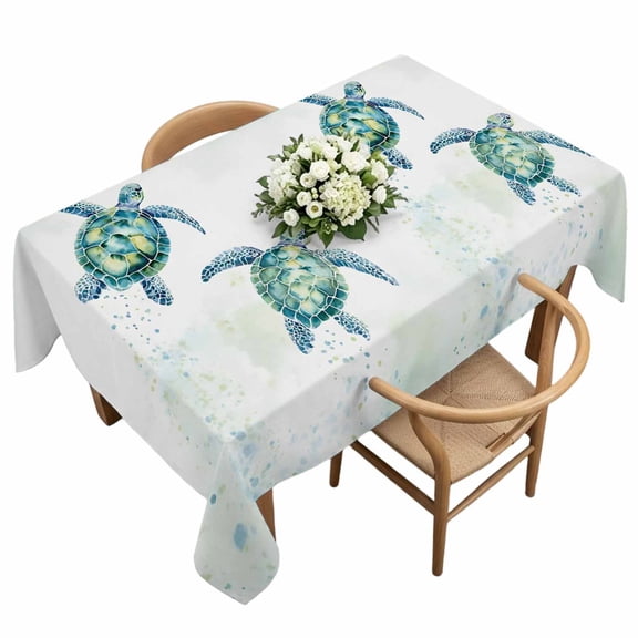 Summer Marine Life Rectangle Tablecloth Ocean Pair Sea Turtle Water Splash Coastal Waterproof Wrinkle Free Soft Table Cloth Spill-Proof Washable Table Cover for Dining Party Picnic 60 x 120 Inch