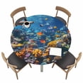 thumbnail image 1 of Summer Marine Life Round Fitted Tablecloth with Elastic Edge Modern Shark Turtle Coral Table Cover Fit for 36"-44" Tables Waterproof Tablecloths for Dinner Camping Picnic, 1 of 9