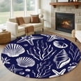 thumbnail image 1 of Summer Marine Life Round Living Room Rugs 7 ft, Line Drawing Ocean Shell Starfish Sea Conch Seaweed Washable Area Rug with Non-Slip Sturdy Edge Binding Round Carpet for Kitchen Office Bedroom, 1 of 9