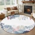 thumbnail image 1 of Summer Marine Life Round Living Room Rugs 8 ft, Ocean Corals Coastal Starfish Blue Conch Washable Large Area Rug with Non-Slip Sturdy Edge Binding Round Carpet for Dining Room Kitchen Office, 1 of 9