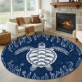 thumbnail image 1 of Summer Marine Life Round Living Room Rugs 8 ft, Ocean Cute Sea Turtle Graffiti Seaweed Coastal Washable Large Area Rug with Non-Slip Sturdy Edge Binding Round Carpet for Dining Room Kitchen Office, 1 of 9