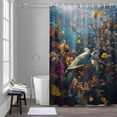 thumbnail image 1 of Summer Marine Life Shower Curtain for Bathroom Decor, Modern Turtle Shark Coral Waterproof Fabric Shower Curtain, 72"x96" Set with 12 Hooks, 1 of 9
