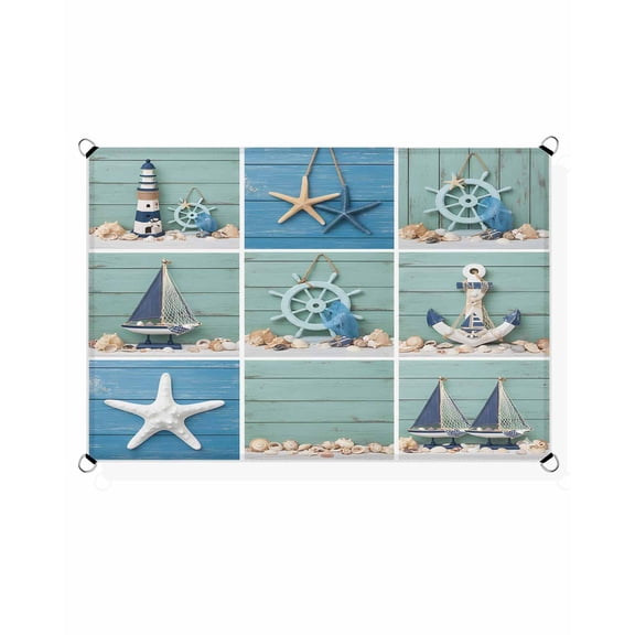 Summer Marine Life Sun Shade Sail 6.5'X10' Nautical Anchor Starfish Ocean Coastal Plaid UV Block Outdoor Sail Shades Breathable Waterproof Rectangular Sunshade for Patio Garden Pool Pergola Porch