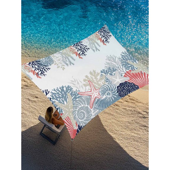 Summer Marine Life Sun Shade Sail 6.5' x 10', Ocean Corals Coastal Starfish Blue Conch Rectangle Outdoor Sunshade Canopy, Waterproof UV Block Patio Covers for Garden Yard Beach