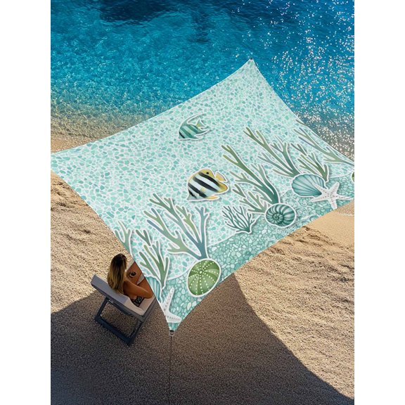 Summer Marine Life Sun Shade Sail 6.5' x 10', Tropical Fish Ocean Starfish Conch Shell Rectangle Outdoor Sunshade Canopy, Waterproof UV Block Patio Covers for Garden Yard Beach