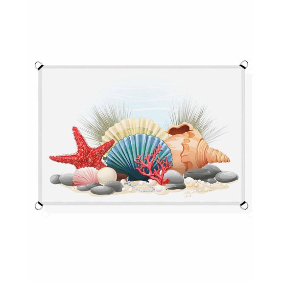 Summer Marine Life Sun Shade Sail 8'X10' Watercolor Red Starfish Ocean Shells Sea Conch UV Block Outdoor Sail Shades Breathable Waterproof Rectangular Sunshade for Patio Garden Pool Pergola Porch