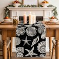 thumbnail image 1 of Summer Marine Life Table Runner, Graffiti Corals Shell Conch Sea Starfish Black Cotton Linen Kitchen Table Decoration Washable Dining Tabletop Runners for Home Party Decor 14x72 Inches, 1 of 9