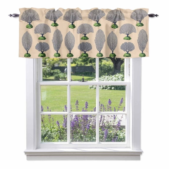 Summer Marine Life Valance Curtain Watercolor Graffiti Dead Coral Fan Bleached Coral Window Valances Rod Pocket Short Curtains Window Treatments for Kitchen Bedroom Bathroom Laundry 42" x 12"